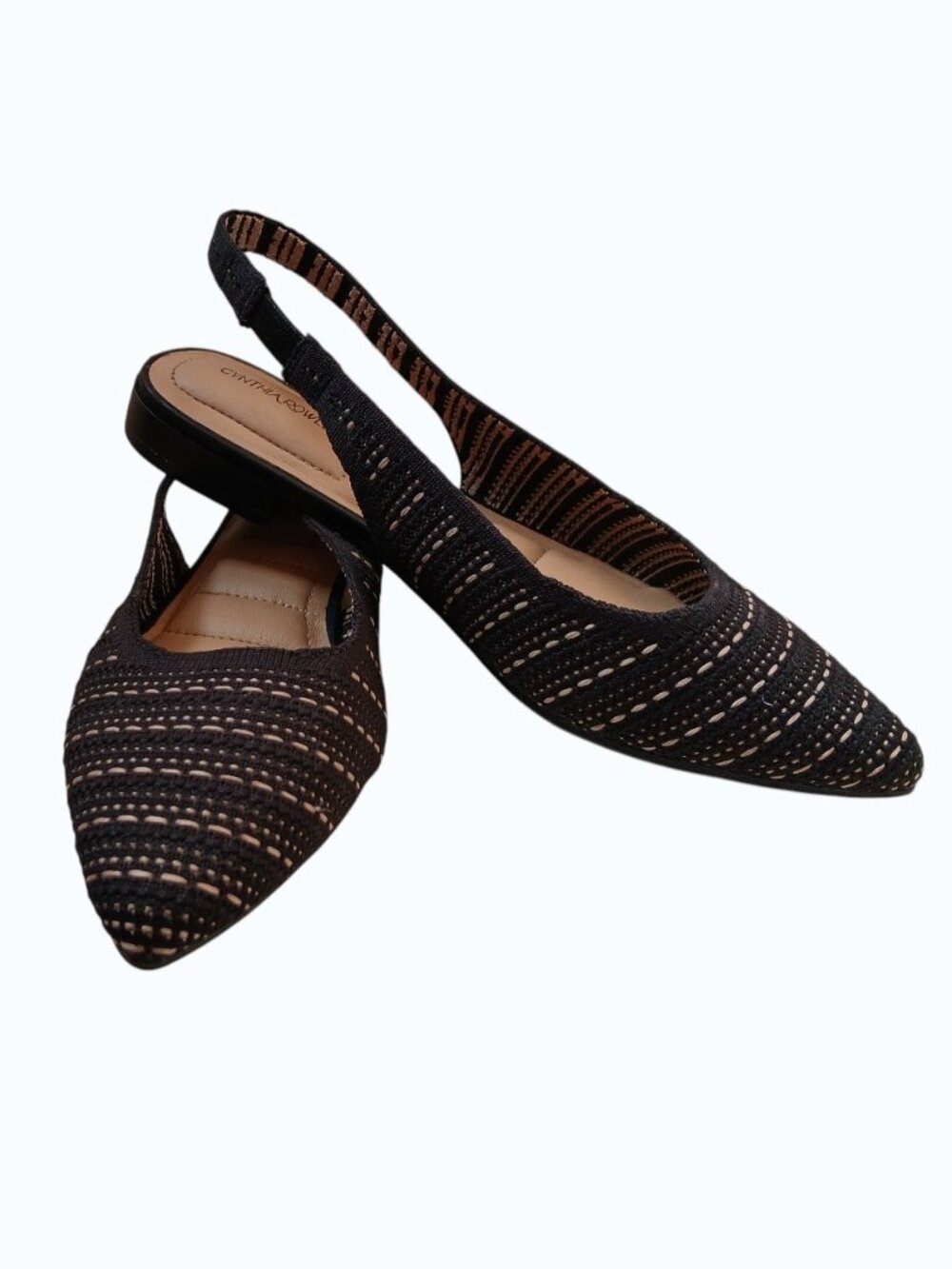 CYNTHIA ROWLEY Amelia Black & Tan Tweed Flat Slingbacks -Like New - Picture 8 of 12